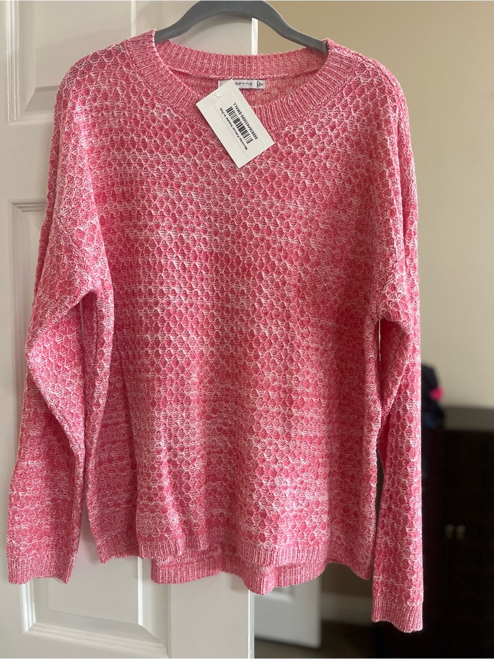 Staccato Pink and White Textured Crew Neck Sweater